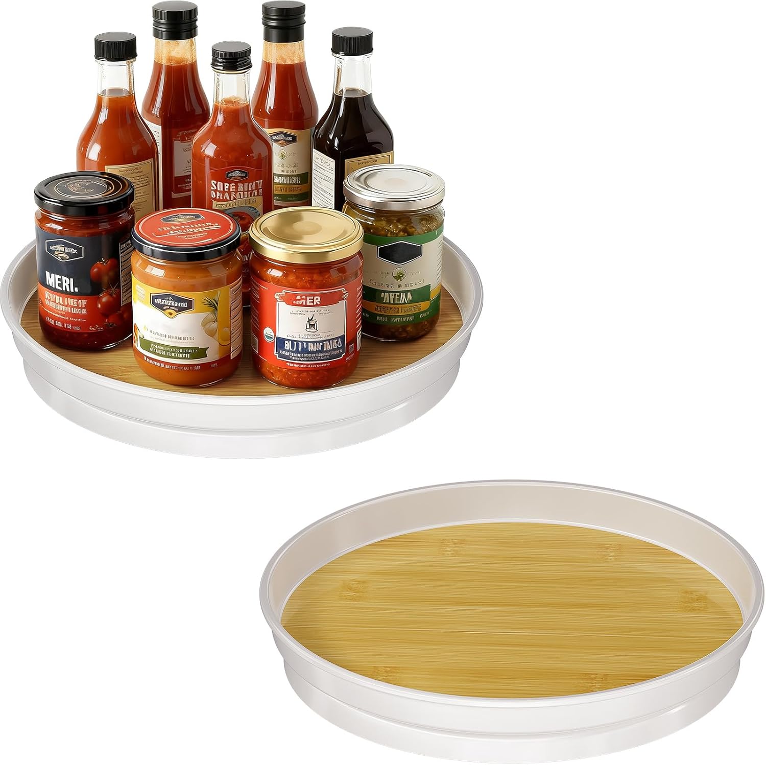 LAMU 2 Pack Lazy Susan Organizer, 10'' Lazy Susan Turntable for Cabinet, Table Top, Refrigerator, Kitchen, Pantry Fridge Organizers and Storage, Rotating Spice Organizer, Oak
