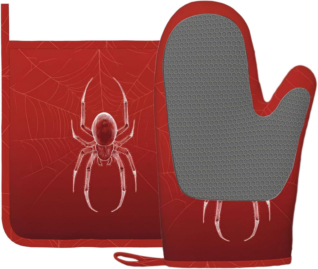 Halloween Spider Web Oven Mitts and Pot Holders Sets Silicone Heat Res ...