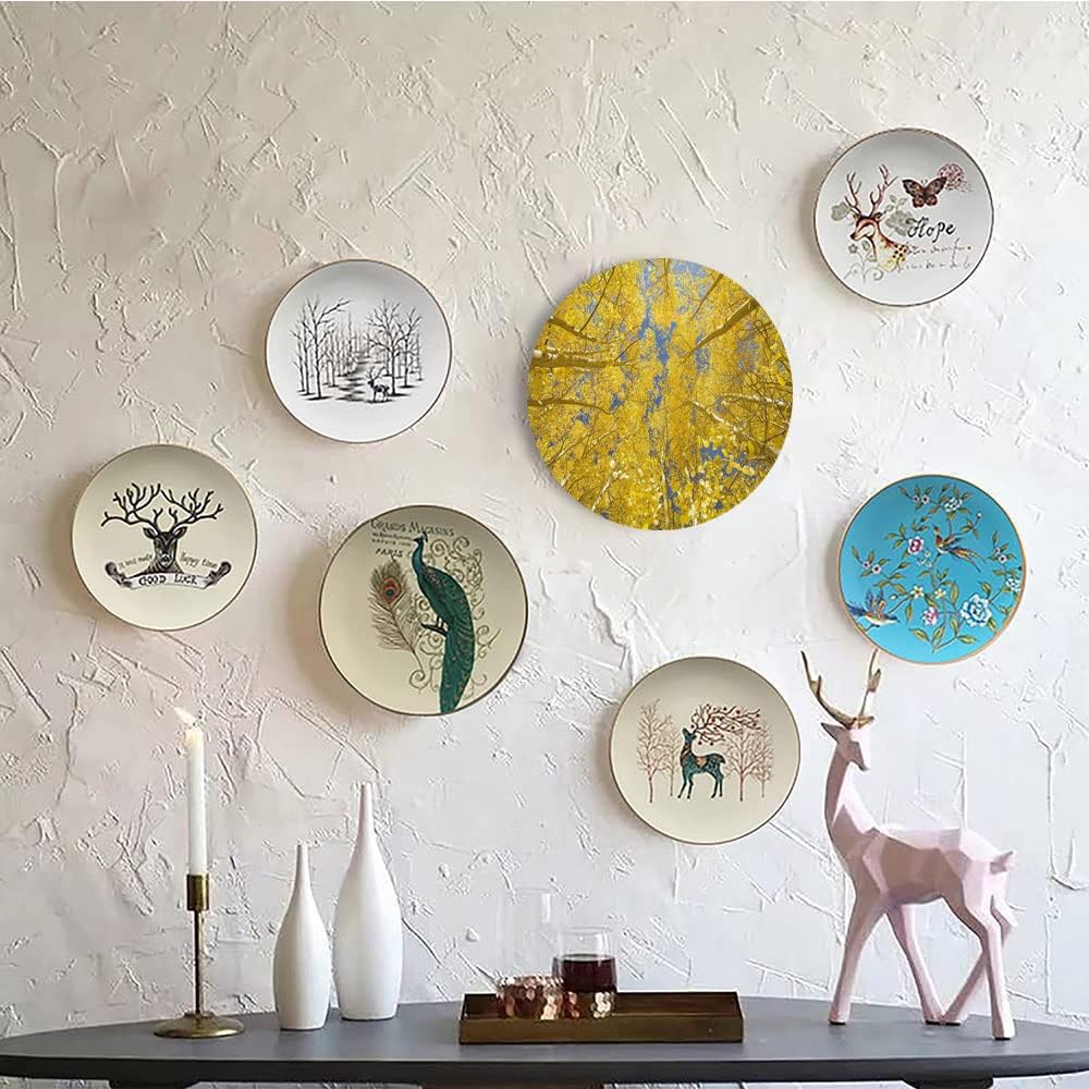 Ceramic Plates, Yellow and Blue Decorative Ceramic Plates, Looking Skyward Amongst The Patch of Sun lit Aspen, 6 Inch, for Dining, Parties, Wedding, Yellow