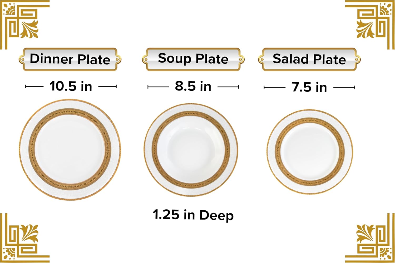 48 Piece Elegant Dinnerware Sets for 12 – Porcelain Plates, Bowls – White and Gold Rope Vintage Design Dishware for Kitchen Table, Formal Dining or Everyday Use (Rope Gold)