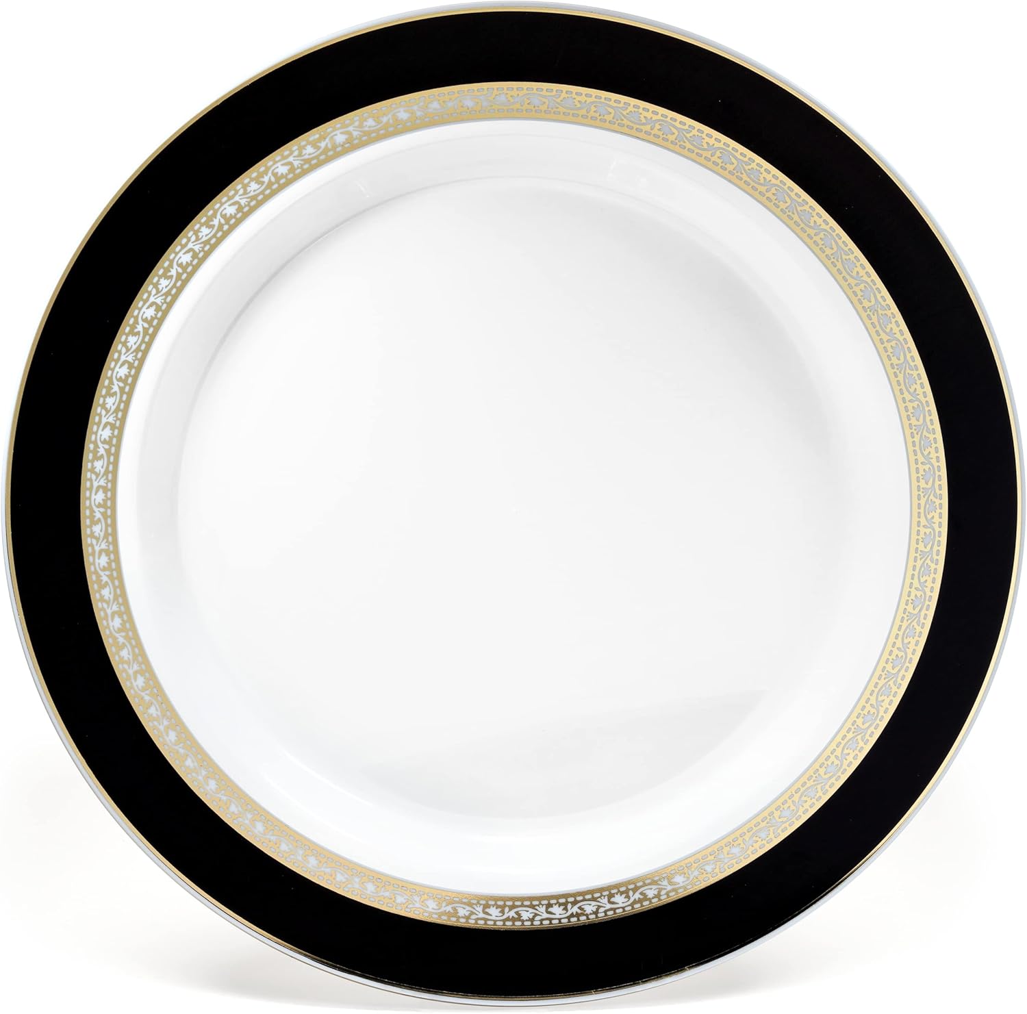 " OCCASIONS " 50 Plates Pack (25 Guests)-Heavyweight Wedding Party Disposable Plastic Plate Set -25 x 10.5'' Dinner + 25 x 7.5'' Salad/dessert plates (Ritz Black and Gold)