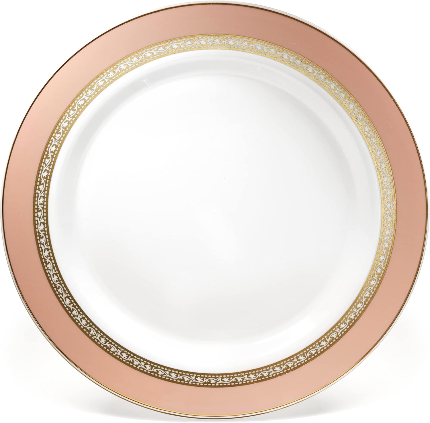 " OCCASIONS " 50 Plates Pack (25 Guests)-Heavyweight Wedding Party Disposable Plastic Plate Set -25 x 10.5'' Dinner + 25 x 7.5'' Salad/dessert plates (Ritz Blush and Gold)