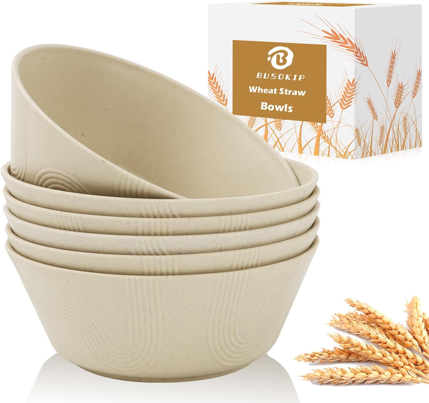 36 oz Wheat Straw Bowl Sets of 6, Alternative for Plastic Bowls Reusable Unbreakable Cereal Bowl for Popcorn, Salad, Soup, Microwave and Dishwasher Safe Serving Bowls for Kitchen (Beige)
