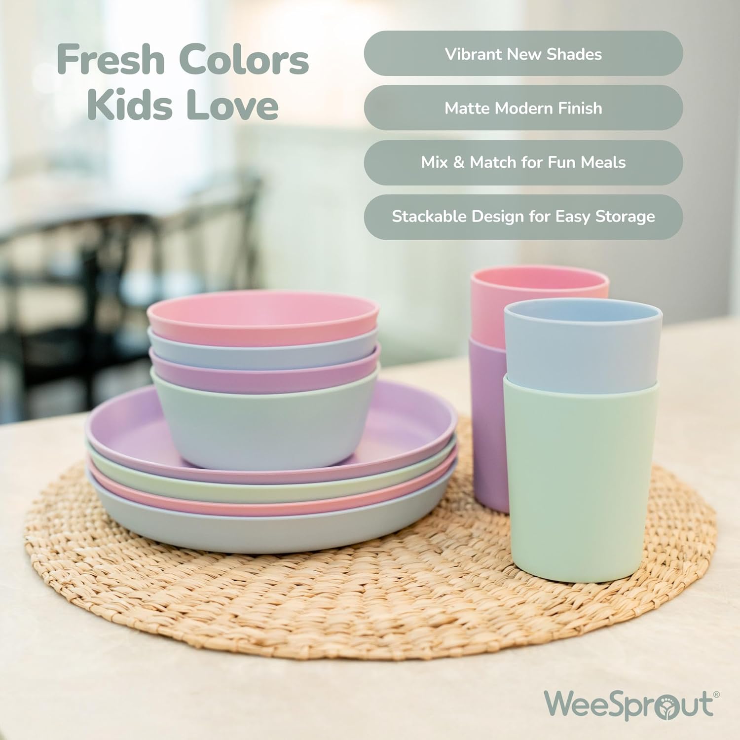 WeeSprout Bamboo Kids Bowls with Lids, Set of Four 10 oz Kid-Sized Dinnerware, Cereal, Leftovers & Snack Bowl, Dishwasher Safe (Blue, Yellow, Orange, & Red)