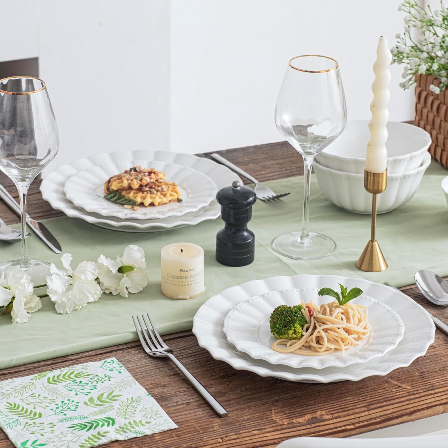 Dinnerware Sets, 24 Piece Porcelain Plates and Bowls Sets Service for 6, Ceramic tableware, Modern Bone China Dish Sets, Wavy Pattern