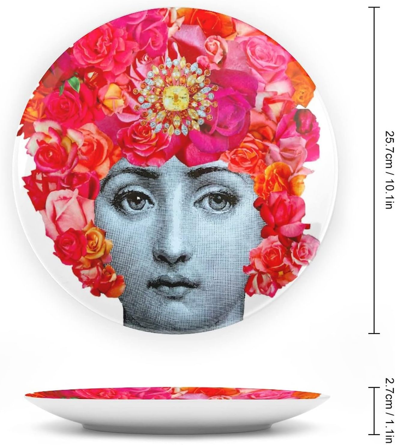 Lina Cavalieri Plate, Wall Decorative Plate, Mysterious Face Plate Wall Hanging Decoration,Including Bracket and Special Spring Hook,J (3),10inch