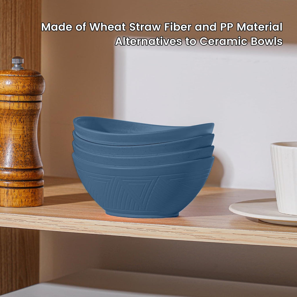Small Dessert Bowl 5 Inch - 10 OZ Wheat Straw Bowl Unbreakable Plastic Bowls Reusable Lightweight Snack Bowls for Outdoor Microwave and Dishwasher Safe - Blue