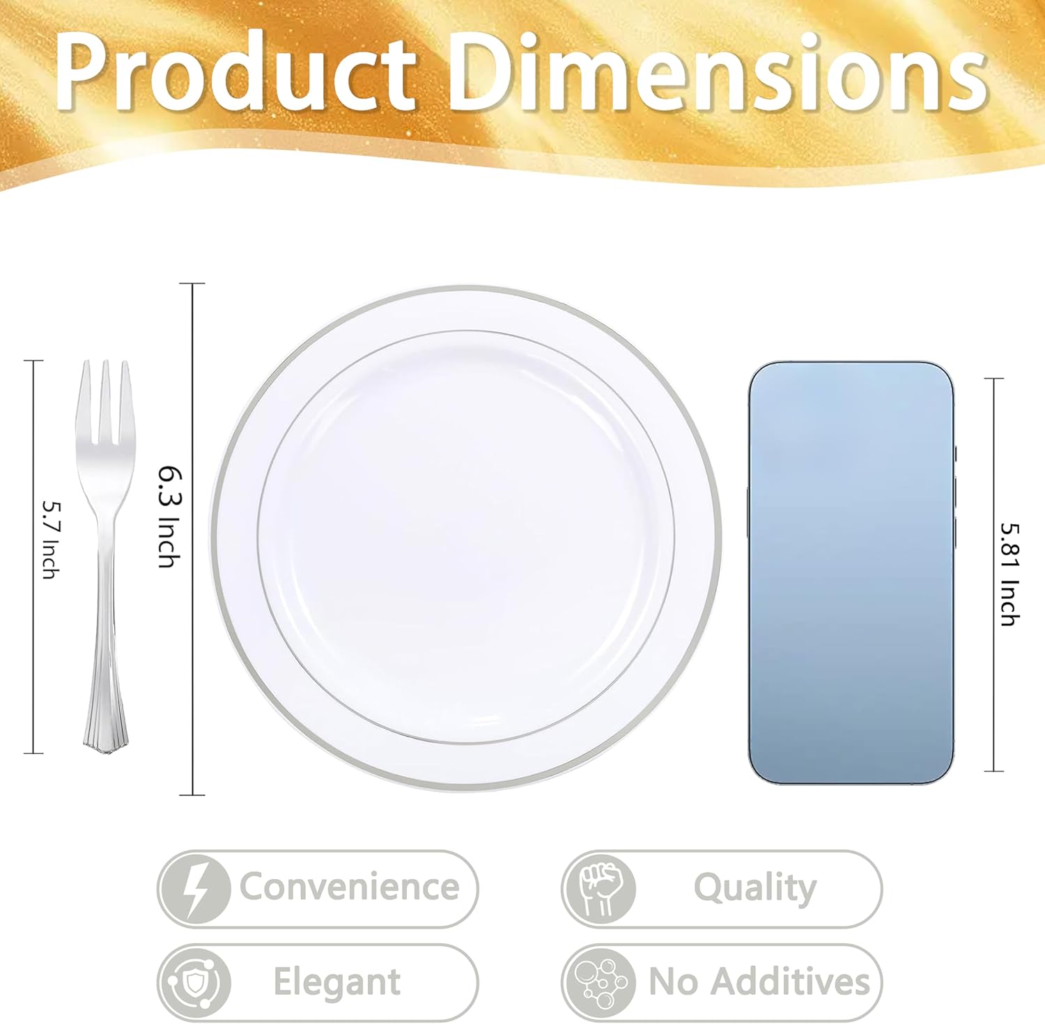 WELLIFE 240PCS Silver Plastic Dessert Plates - Includes 120PCS Silver Forks, 120PCS 6.3 Inch Salad & Appetizer Plates - Perfect for Weddings & Parties