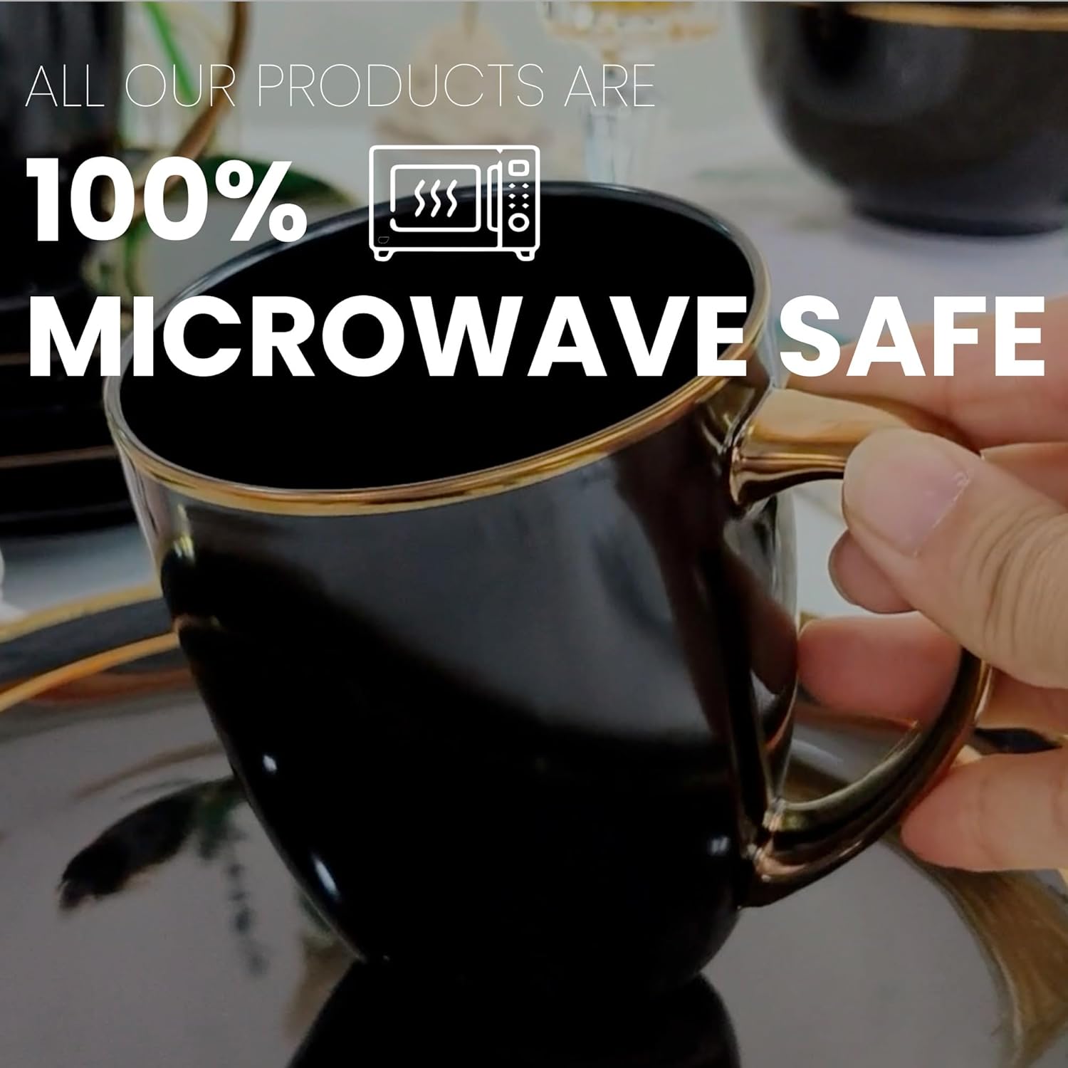 KOKEN Porcelain Dinnerware Set - 16 Pc Round Dinner Set with Mugs, Microwave Safe