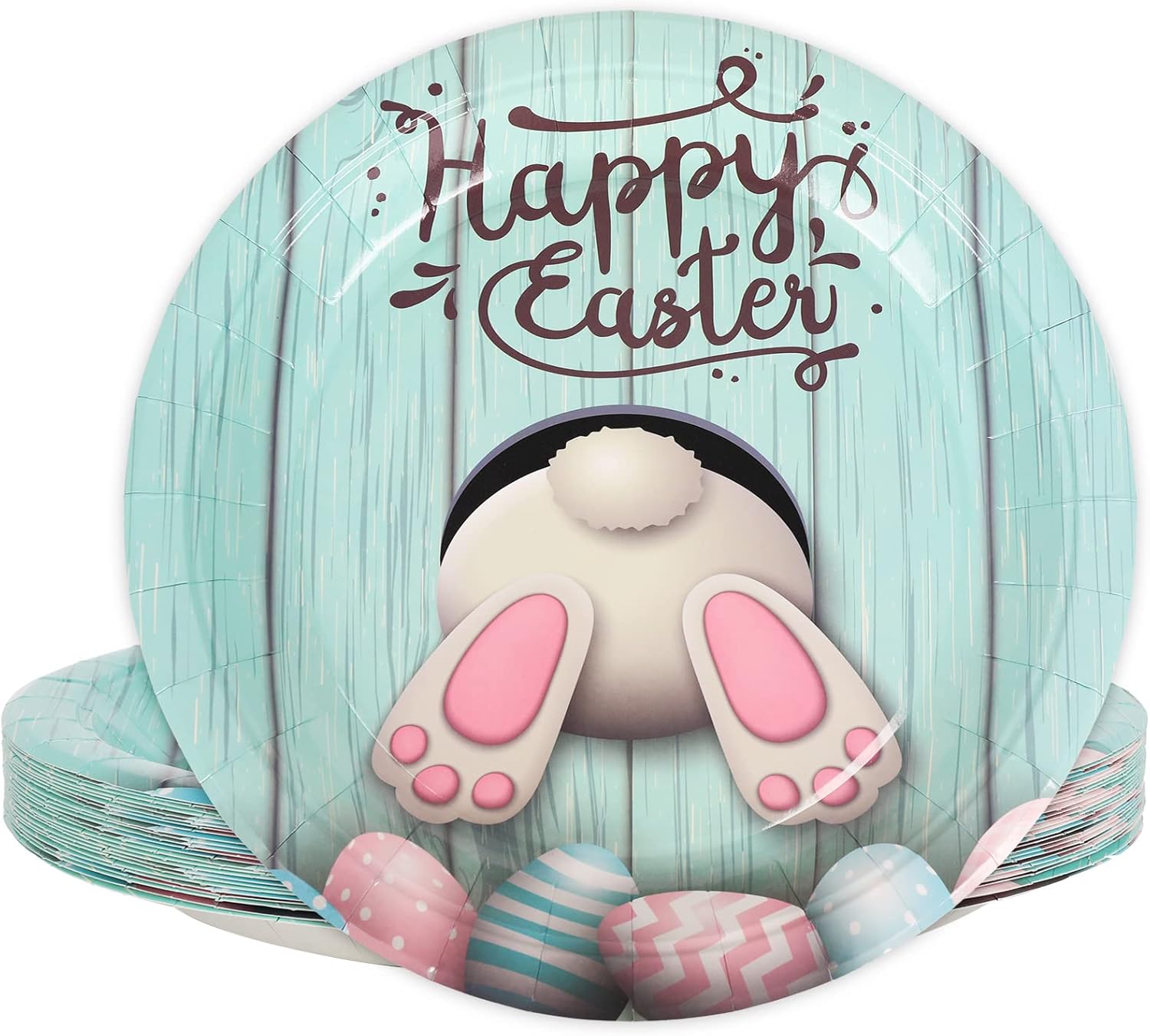 Whaline Easter Paper Plates Happy Easter Round Disposable Plates 9 Inch Cute Egg Bunny Decorative Tableware for Birthday Party Supplies Table Decorations, 24Pcs