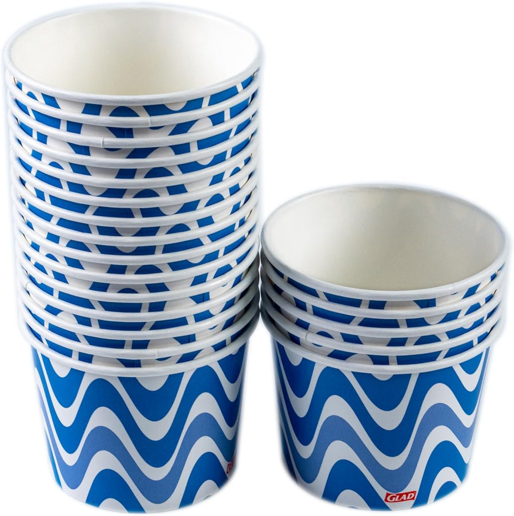 Glad Everyday Paper Snack Bowls with Blue Wave Print, Lids Not Included - Disposable Snack Bowls, Heavy Duty Paper Bowls for Everyday Use, 12 Ounces, 20 Count - 6 Pack