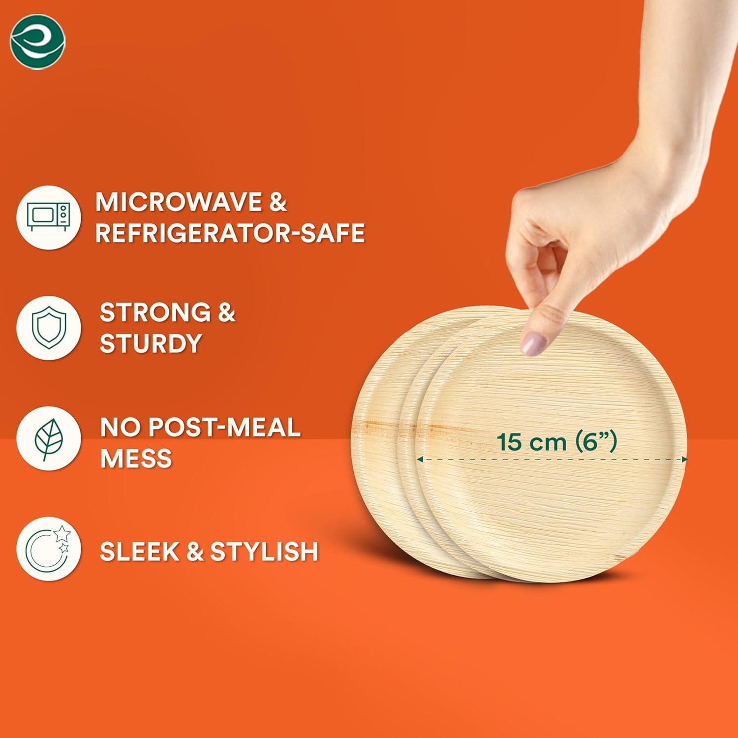 ECO SOUL Palm Leaf Plates 6" Round (100 Count) - Disposable, Eco-Friendly, Biodegradable Bamboo Appetizer Plates - Perfect Dinnerware for Christmas Parties, Weddings, Events & Holidays