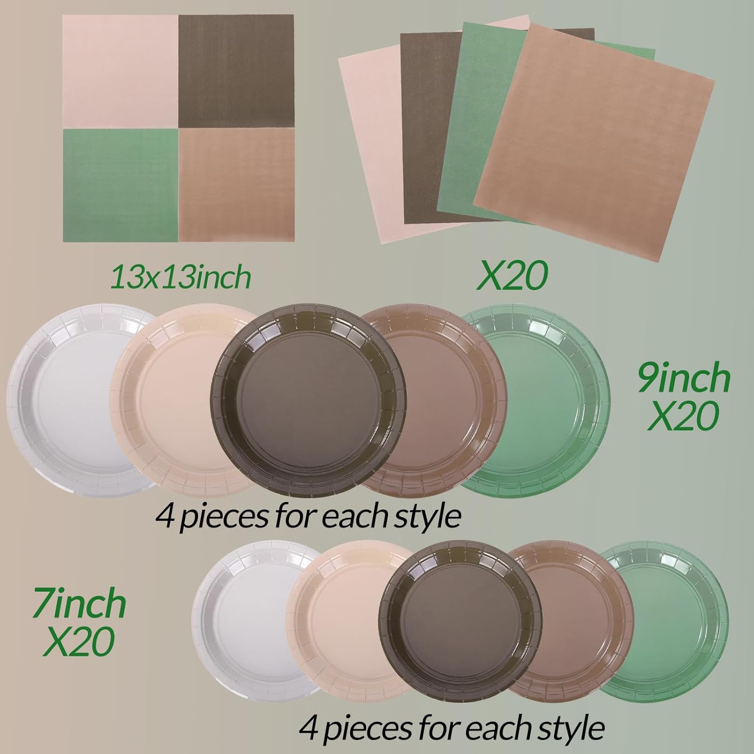 60PCS Woodland Baby Shower Decorations Sage Green Brown Paper Plates and Napkins Disposable Plates Napkin Set for Birthday Party Wedding Bridal Shower Safari Jungle Baby Shower Decorations