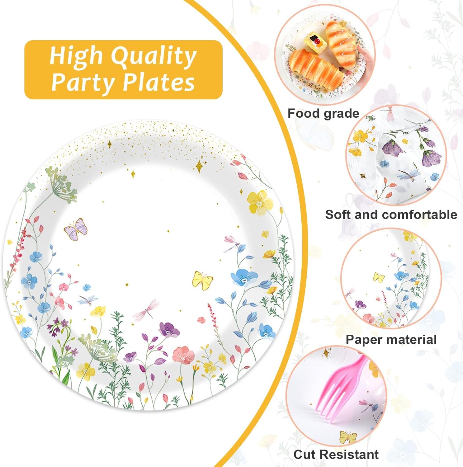 OBUSATT 100 Pcs Wildflower Paper Plates and Napkins Party Supplies Wildflower Party Decorations Floral Wildflower Disposable Plates Set for Summer Spring Birthday Baby Shower Wedding, Serve 25 Guests