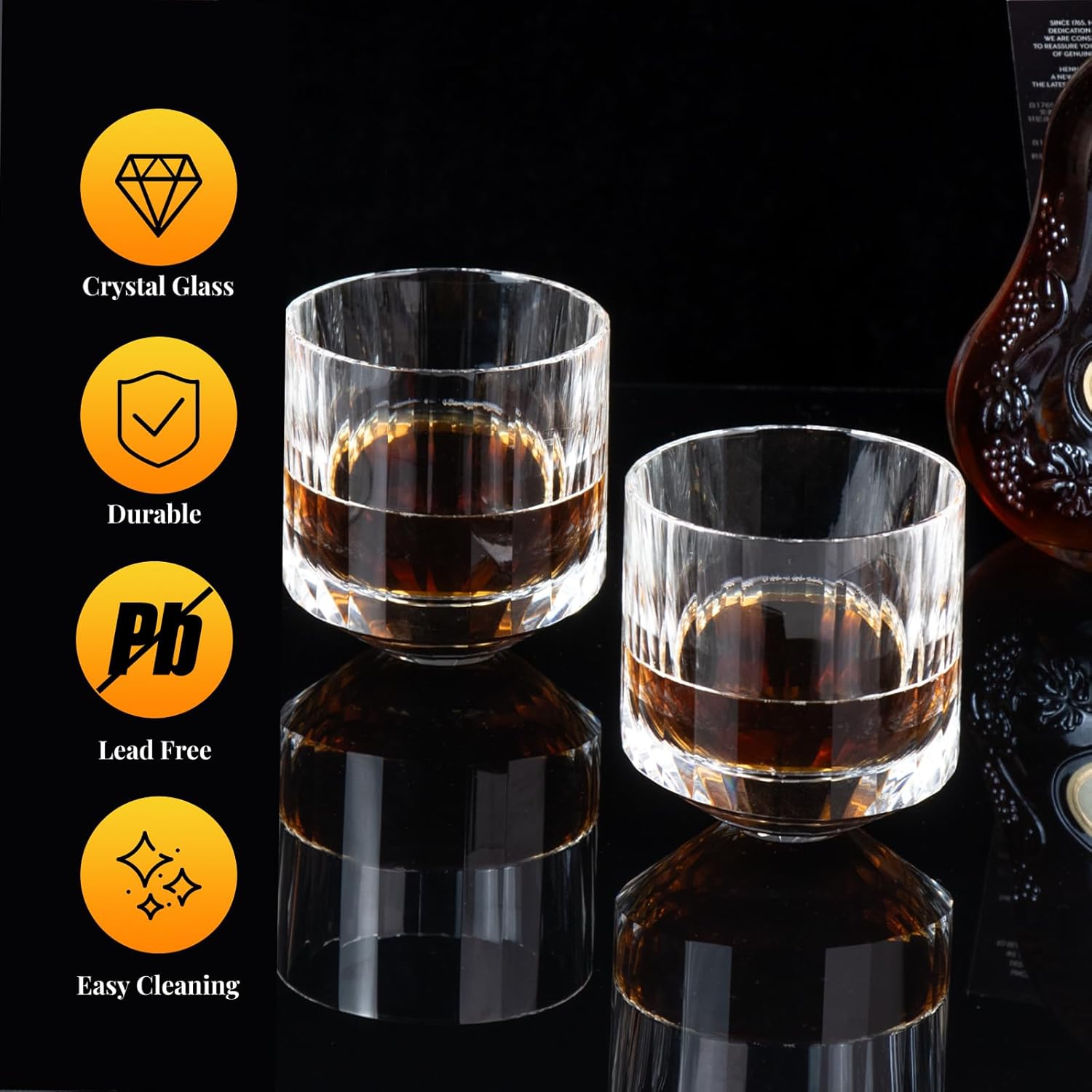 KAMMAK Crystal Whiskey Glasses Set of 2, 10.15 oz (300 ml) Hand Blown Old Fashioned Tumbler, Thick Base Glass with Delicate Rim & Seamless Design for Scotch, Bourbon, Cocktails, Lead-Free Barware
