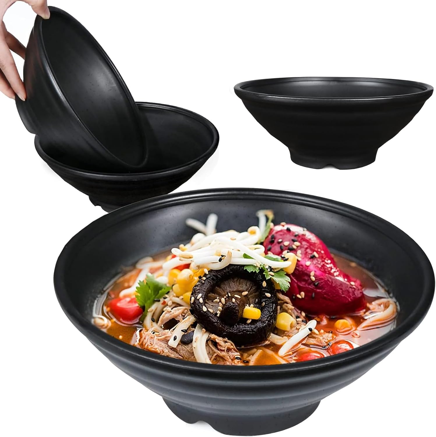 shopwithgreen Thin Plastic & Wheat Straw Japanese Ramen Bowl Set of 4, 44 OZ Large Ramen Bowls for Pho Thai Udon Soup Buldak Noodles, Dishwasher & Microwave Safe, Wheat Straw Bowls Set, NOT CERAMIC