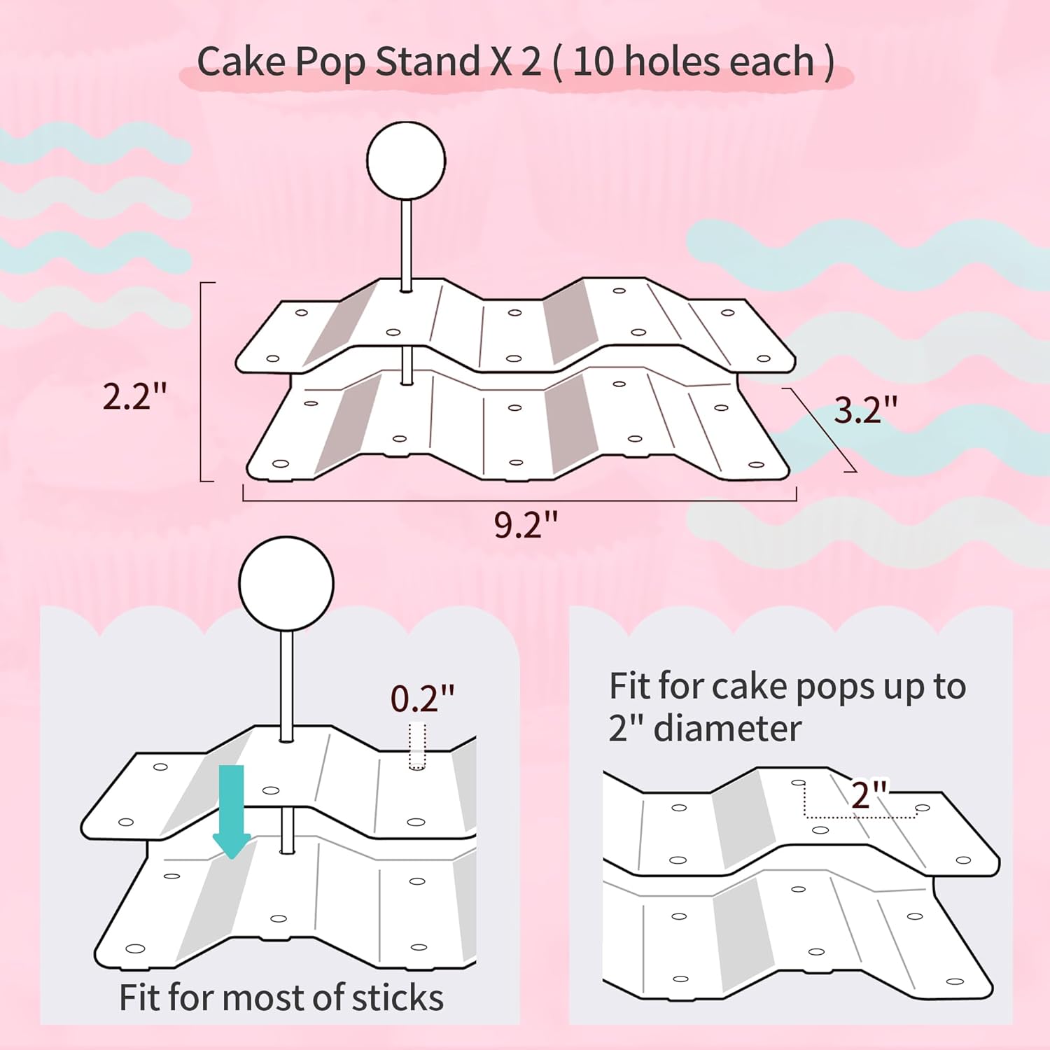 NWK Pack of 10 Dessert Stand Set with 2x Large 2-Tier and 2x Large 3-Tier Cupcake Stands, 4 x Appetizer Trays, 2 x Cake Pop Stands, for Birthday Baby Shower Party Decorations