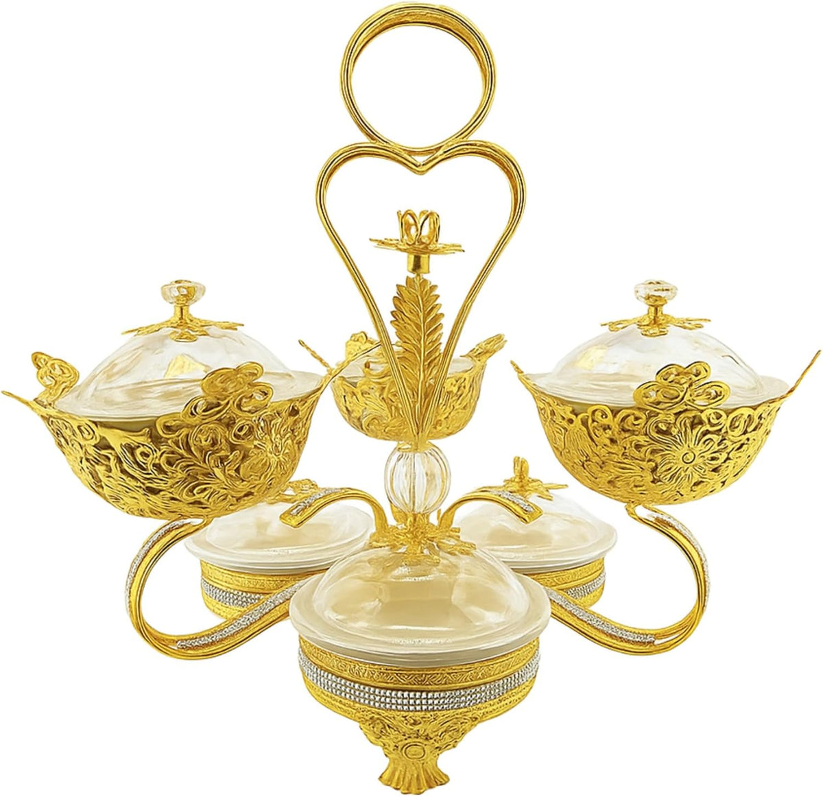 Luxury 6-Bowl Gold Serving Set with Lids — Ornate Filigree Multi-Bowl ...