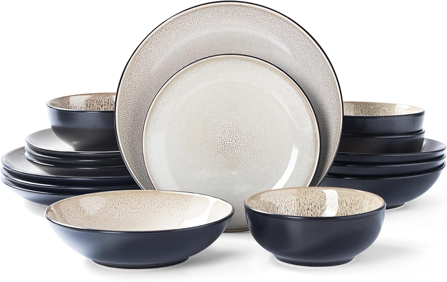 Plates and Bowls Sets for 4 - CJDC-QUELO 16-Piece Stoneware Dinnerware Sets, Ceramic Dishware Set for Kitchen Use and Formal Dining, Chip and Scratch Resistant Microwave Dishwasher Safe, Brown