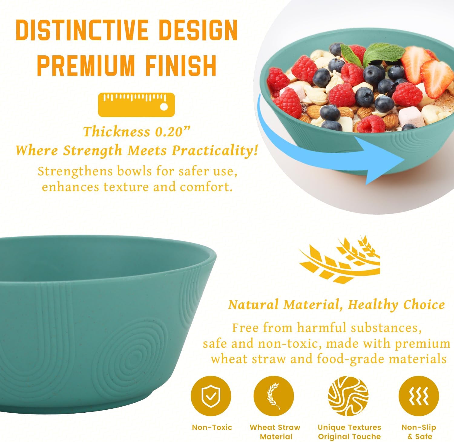 Homienly Wheat Straw Bowl Sets of 6-36oz Cereal Bowls,Microwave and Dishwasher Safe Bowls,Soup Bowl Sets Alternative for Plastic Bowls for Serving Soup,Salad(Green)
