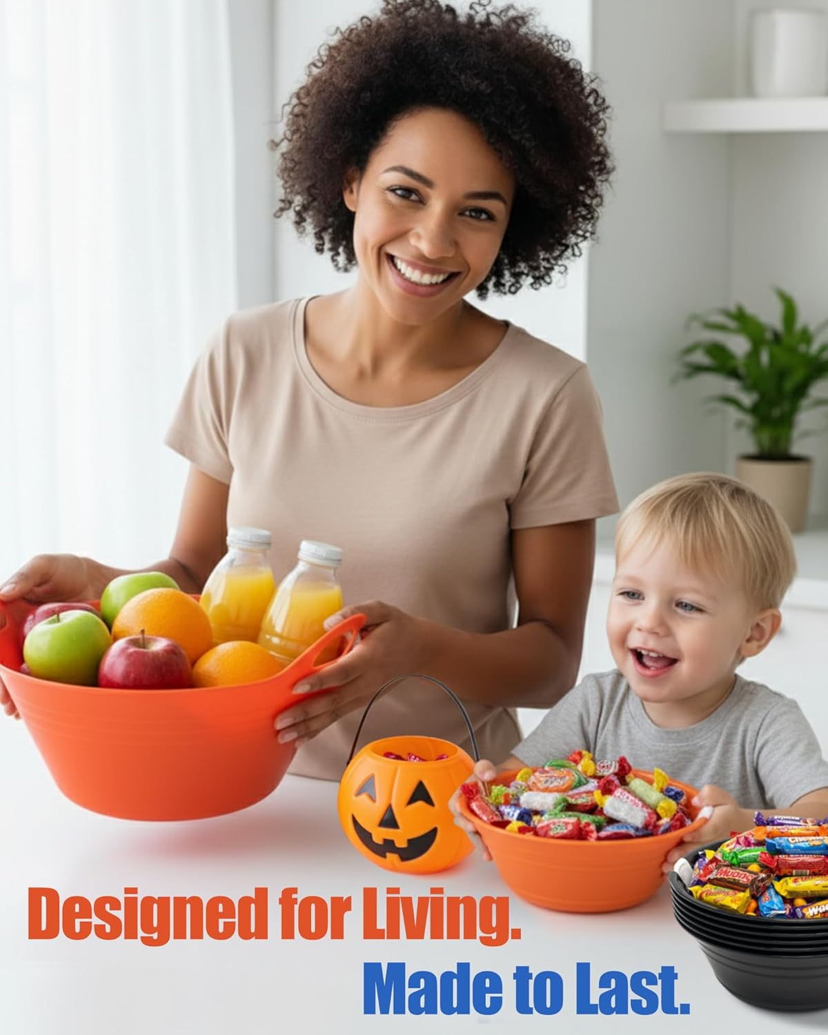 Mintra Home Plastic Bowls with Handles (970ml Small 3pk, Teal) - 6.75inW x 3inH - for snacks, candy, popcorn, gift basket, lightweight serving bowl for party, 3 Pack