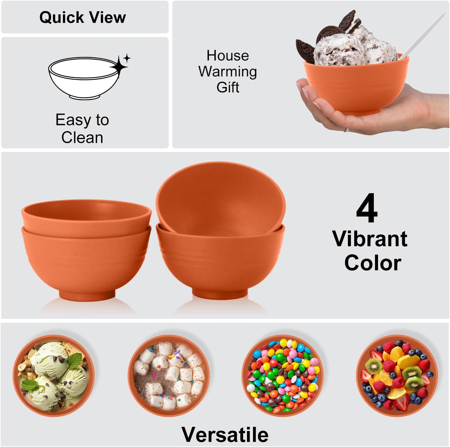 Wrova wheat straw small bowls 10oz set of 8 - Unbreakable Dessert Bowls - Mini Bowl Sets for Ice Cream,Snack and Fruits - Microwave & Dishwasher Safe Appetizer Bowls. Orange