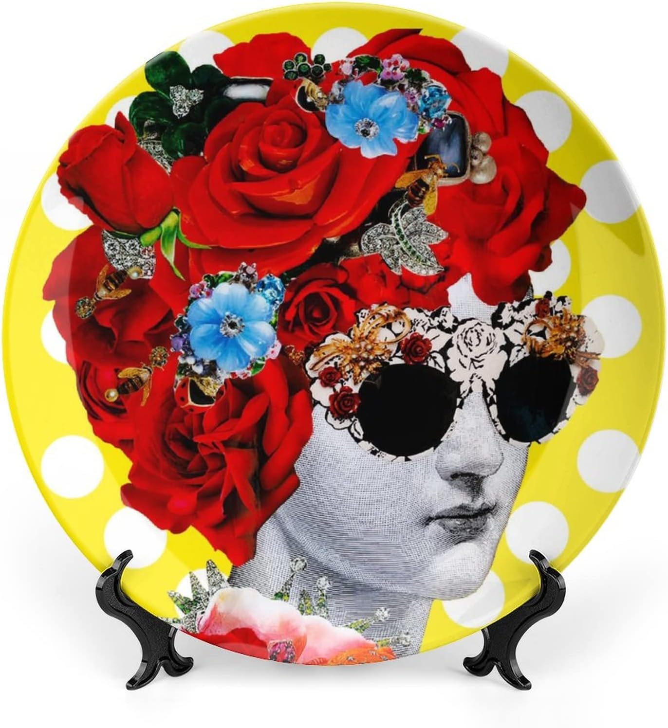 Lina Cavalieri Plate, Wall Decorative Plate, Mysterious Face Plate Wall Hanging Decoration,Including Bracket and Special Spring Hook,J (26),7inch
