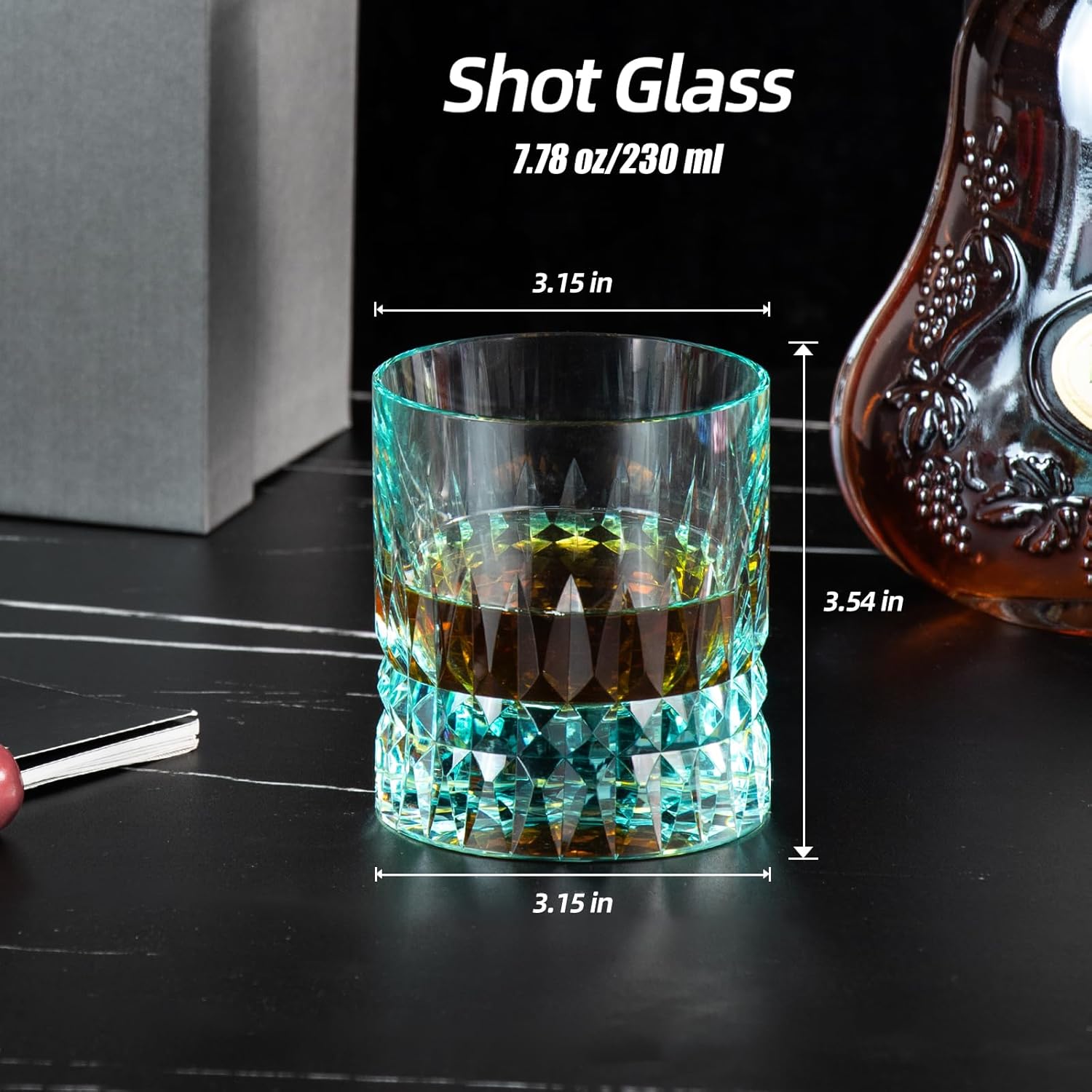 KAMMAK Crystal Whiskey Glasses Set, 7.8 oz (230 ml) Hand Blown Old Fashioned Tumbler, Thick Base Colored Glass with Delicate Rim & Seamless Design for Scotch, Bourbon, Cocktails, Aqua Green