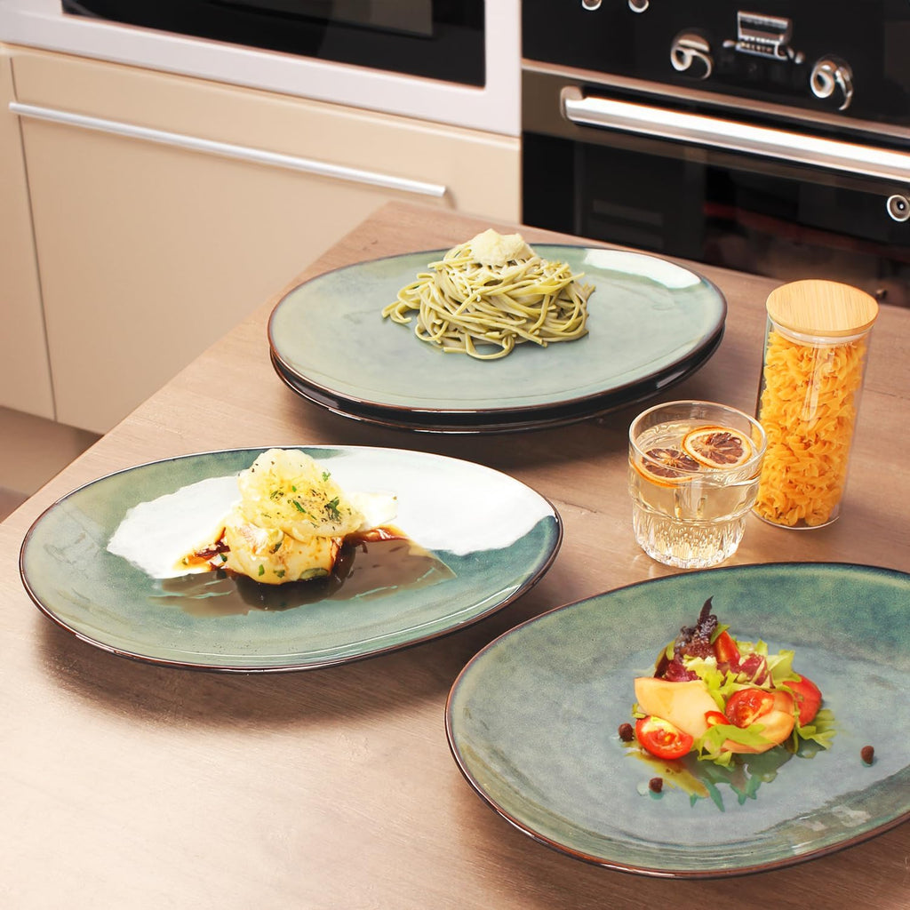 Ceramic Serving Platters - Set of 4 Platters for Entertaining, Modern Kitchen Dishes for Dinner, Fruit, Salad, Serving Trays, Curved Oval Plates 13.4 Inch