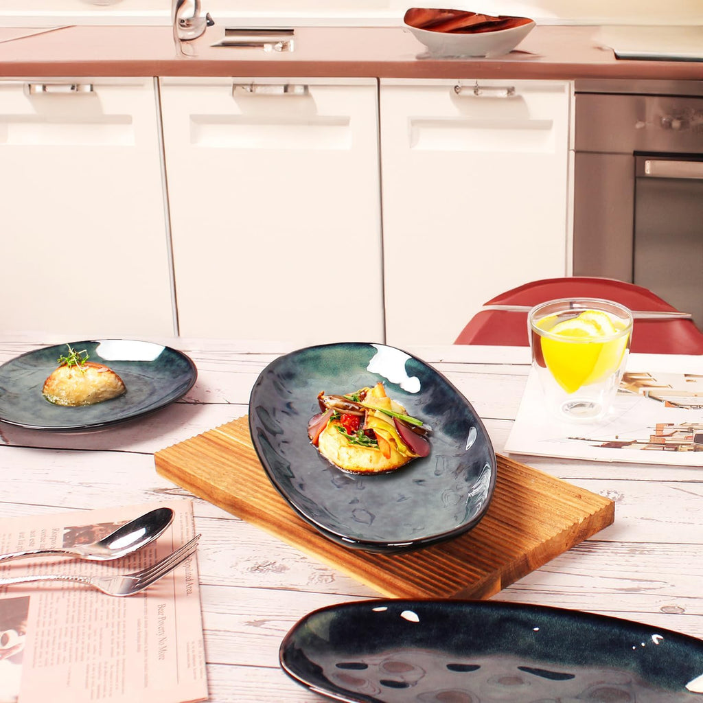 Ceramic Serving Platters - Set of 4 Oval Salad Plates for Entertaining, Modern Kitchen Dishes for Dinner, Fruit, Salad, Serving Trays, Oval Plates, 13.6 Inch