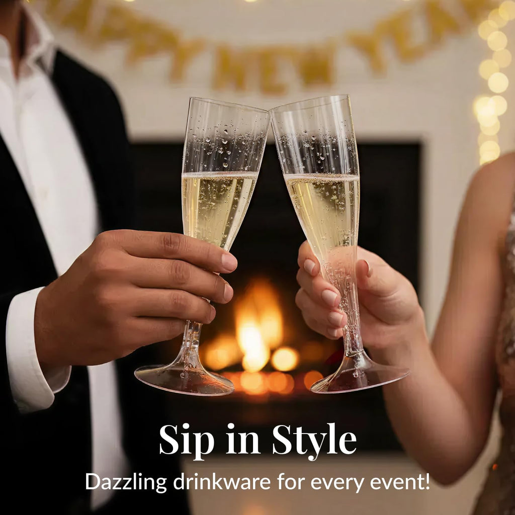 Prestee Set of 24 Clear Plastic Champagne Flutes - 4.5 oz Capacity Shatterproof Disposable Glasses - Suitable for Weddings, Cocktail Parties, and Outdoor Celebrations