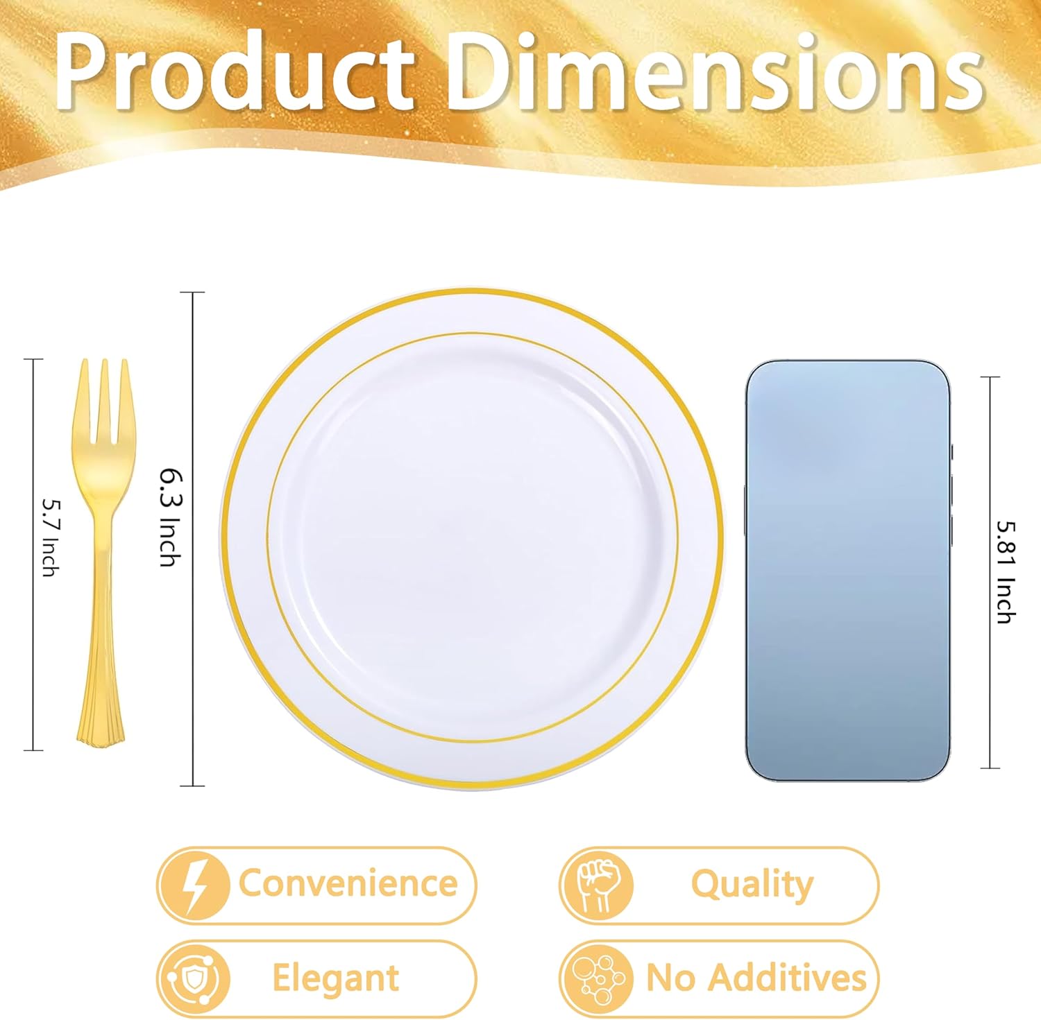 WELLIFE 60 PCS Gold Plastic Dessert Plates and 60 PCS Forks, 6.3 inch Disposable Salad Plates, Premium White Appetizer Plates with Gold Rims, Perfect for Party and Christmas