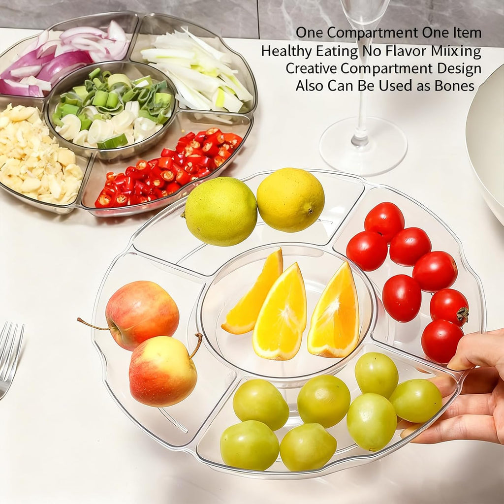 Compartment Plate with Dividers, Thanksgiving Divided Plates, Food Separator Tray for Adults, Plastic Sectioned Serving Platter for Party Snacks, Charcuterie Cheese Board for Dip Chip Fruit (2, C)