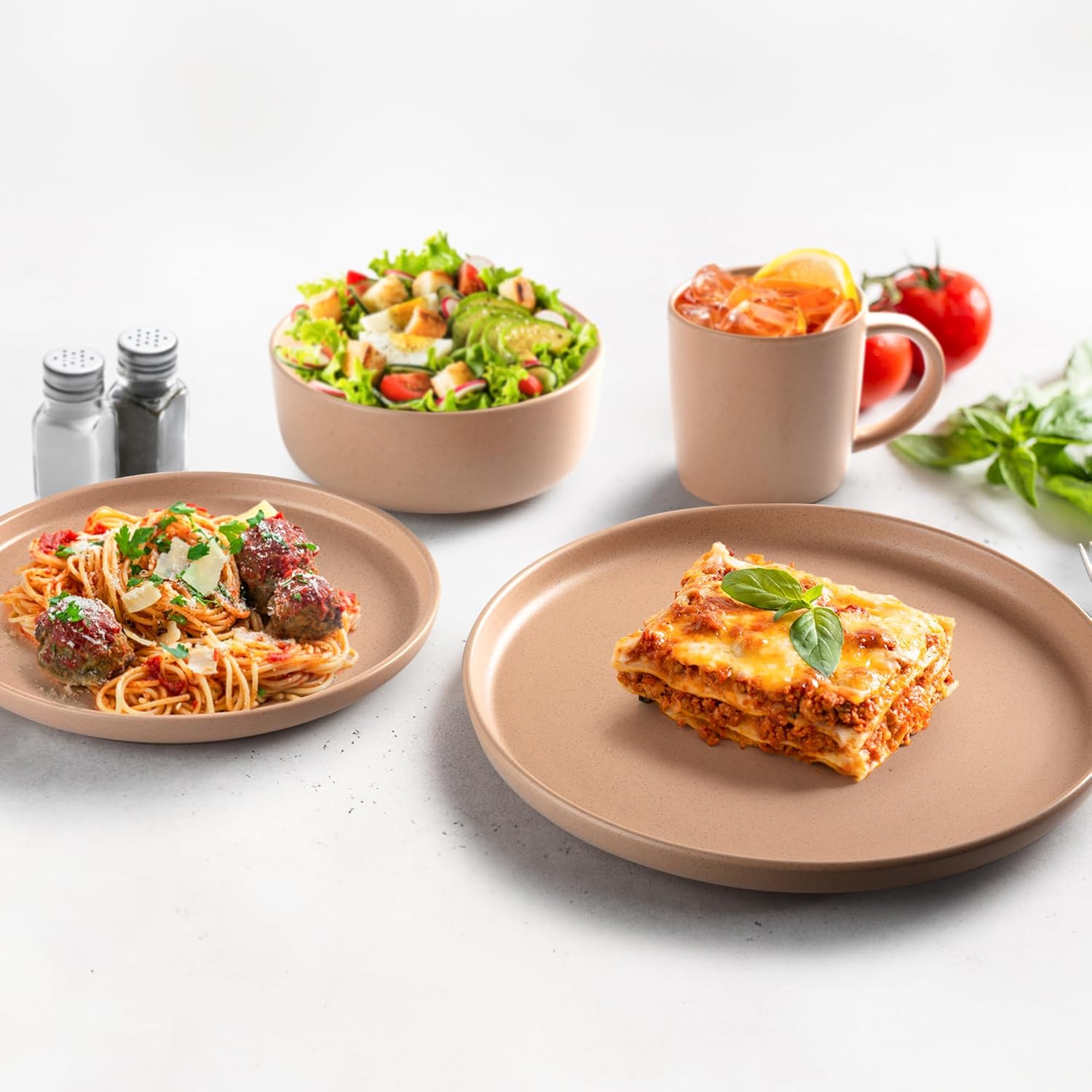 Zulay Kitchen Terra Stoneware Dinnerware Set, Artisanal Ceramic Plates and Bowls Set Crafted at 2300℉ - Service for 4, Terracotta Clay