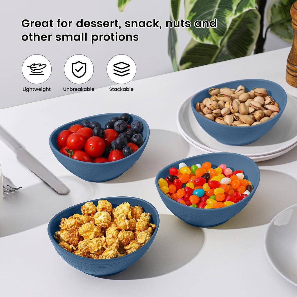 Small Dessert Bowl 5 Inch - 10 OZ Wheat Straw Bowl Unbreakable Plastic Bowls Reusable Lightweight Snack Bowls for Outdoor Microwave and Dishwasher Safe - Blue