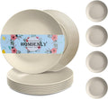 Homiely Dinner Plates Set of 8 - Wheat Straw, Microwave & Dishwasher Safe, Unbreakable, Kids Plates with Pattern (Beige, 9 inch)/Product of Alternative to Plastic