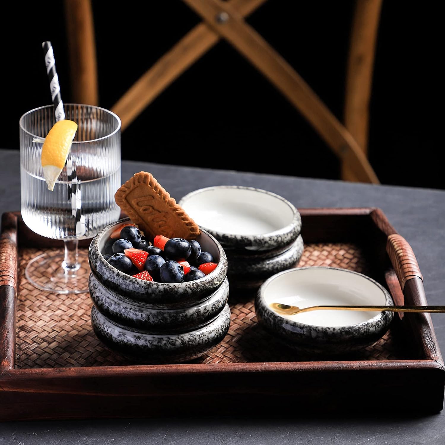 Uaral Soy Sauce Dish Sushi Dipping Bowls Pinch Bowl Stoneware Japanese Small Serving Dish Set,3.75 Inch Set of 6 (White)