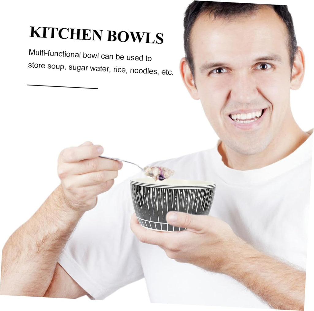 DOITOOL 3Pcs Japanese Ceramic Rice Bowls Sword Dot and Patterns Home Soup and Cereal Bowls Kitchen Dinnerware for Restaurants and Family Use