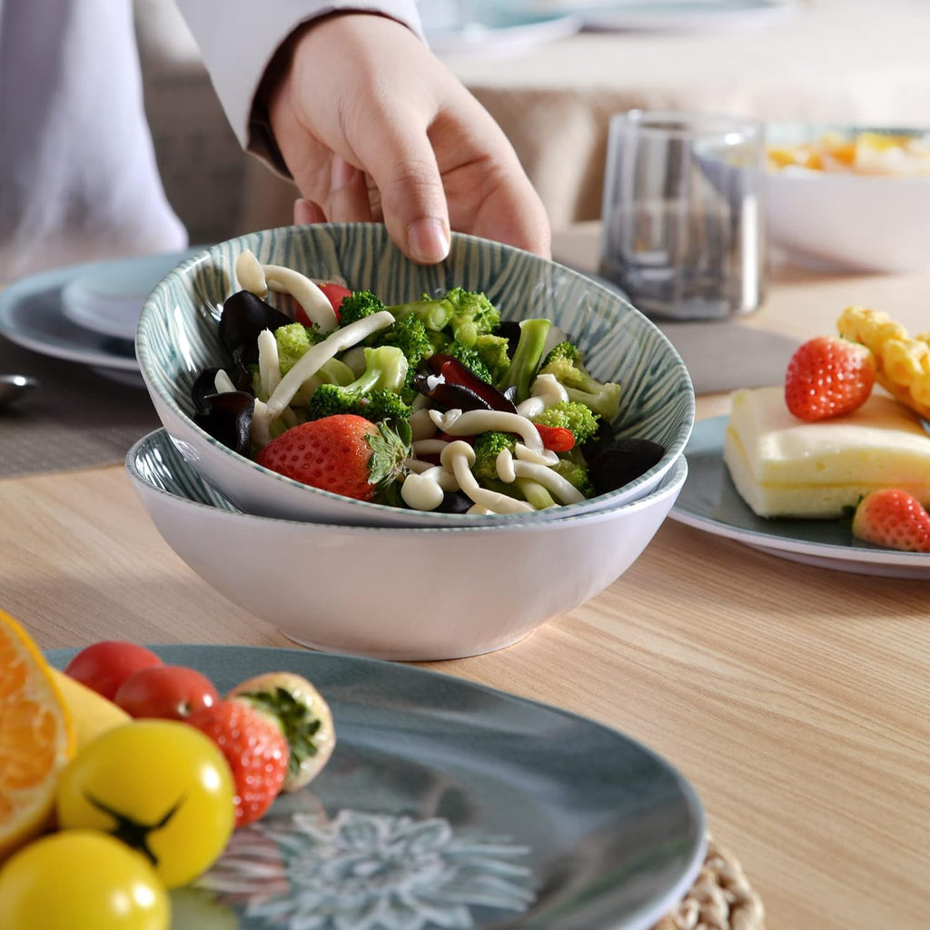 Melamine Dinnerware Sets of 12Pcs,Dishes Set for 4, Blue Dinnerware Sets, Suitable for Indoor and Outdoor Use,Unbreakable,Dishwasher Safe,BPA free