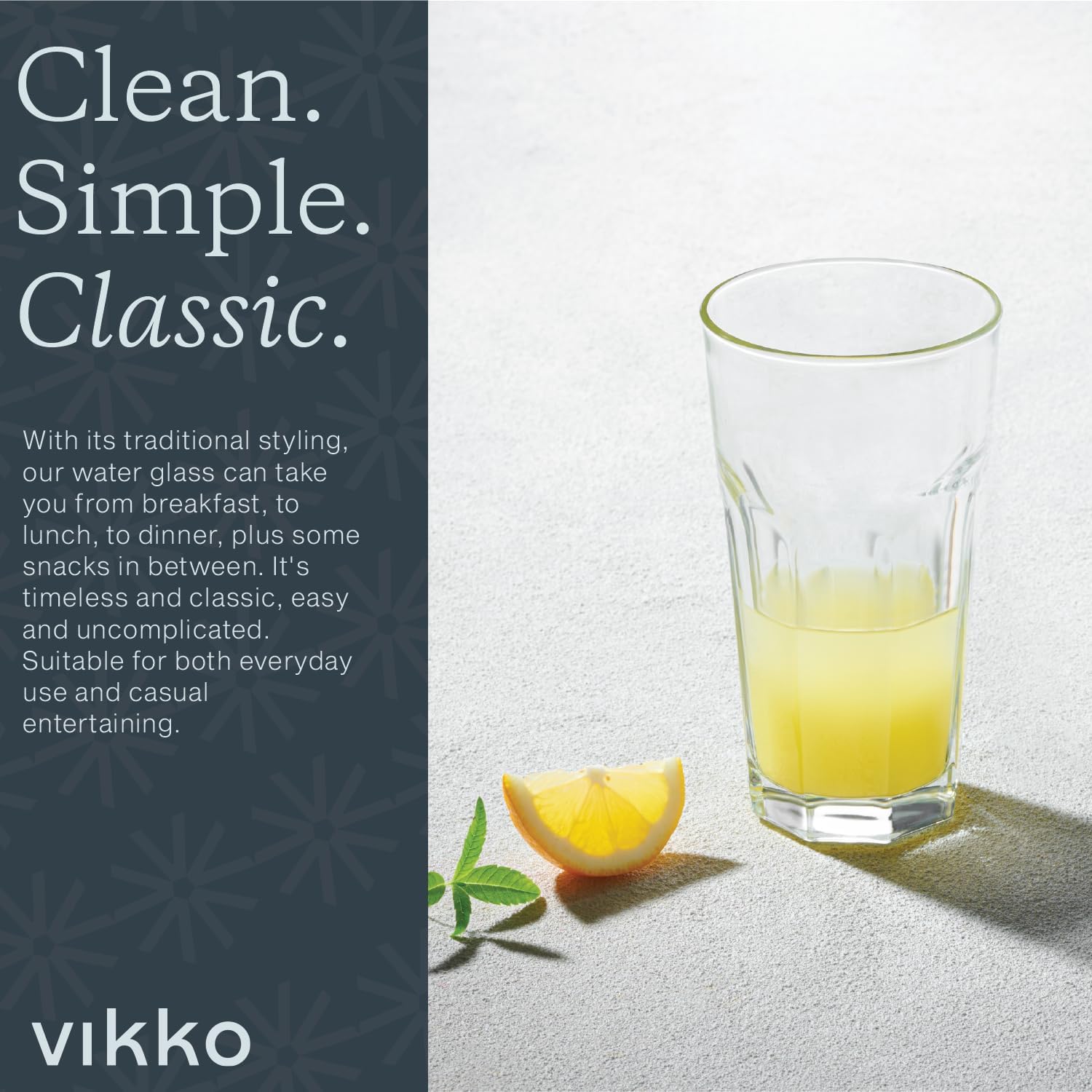 Vikko Drinking Glasses, 9 Ounce Glass Cups, Durable Glasses Drinking Set of 6, Stackable Water Glasses, Highball Glasses, Heavy Base Tumblers & Water Glasses, Dishwasher Safe Cups for Kitchen