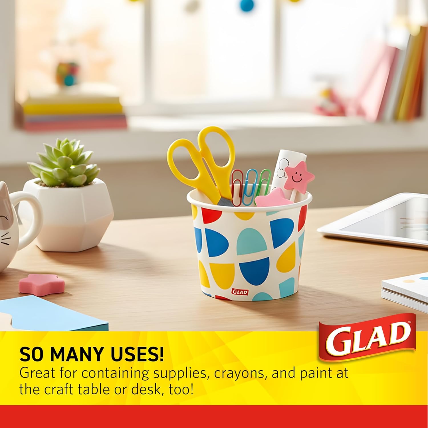 Glad Everyday Paper Snack Bowls with Abstract Print, Lids Not Included - Disposable Snack Bowls, Heavy Duty Paper Bowls for Everyday Use, 12 Ounces, 20 Count