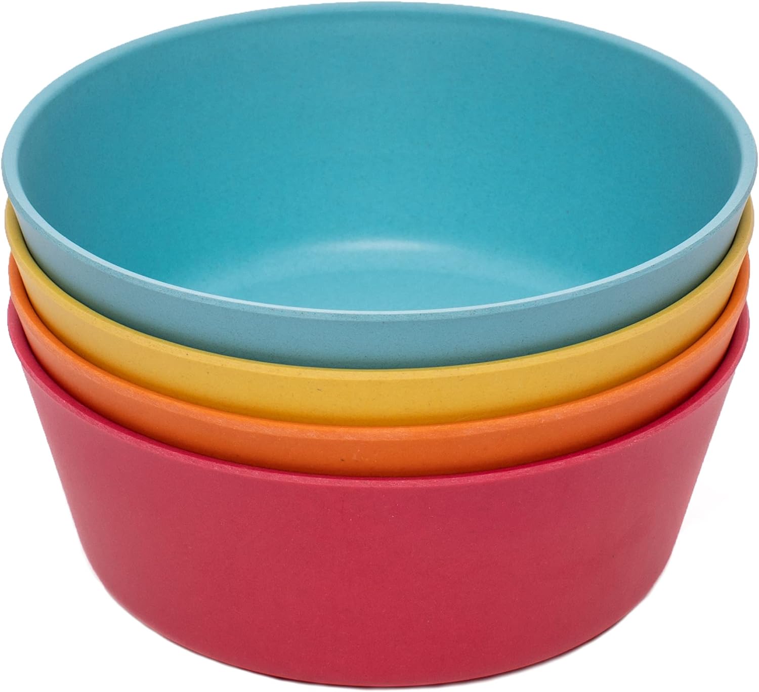 WeeSprout Bamboo Kids Bowls, Set of Four 10 oz Kid-Sized Dinnerware, Cereal, Leftovers & Snack Bowl, Dishwasher Safe (Blue, Yellow, Orange, & Red, 10 Oz)
