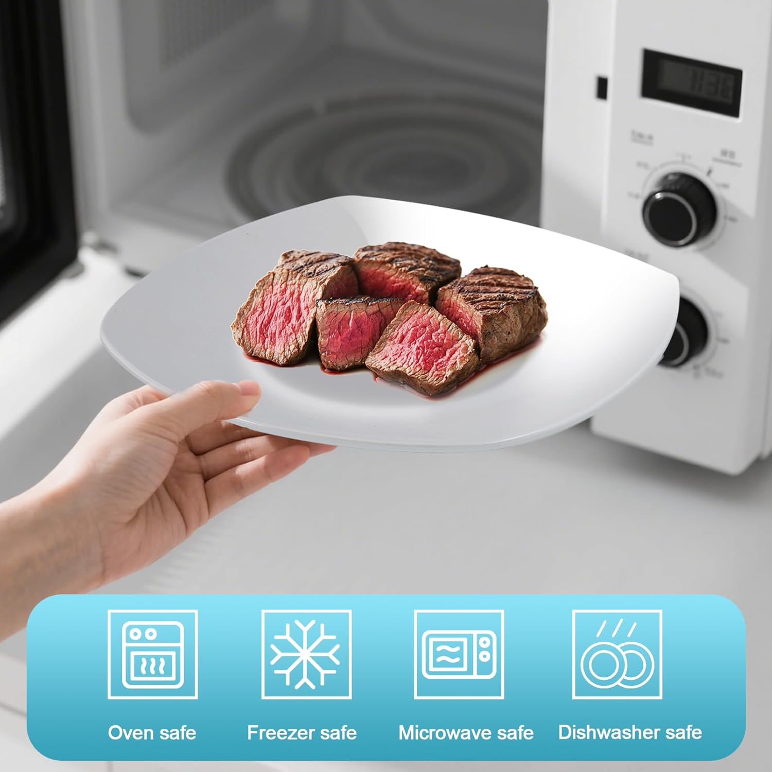 4 Piece Porcelain Dinner Plate, 7 inch Ceramic Appetizer Plates, White Square Dessert Plates,Square Serving Plate for Steak, Snacks, Salad,Pasta, Microwave & Dishwasher Safe, Scratch Resistant