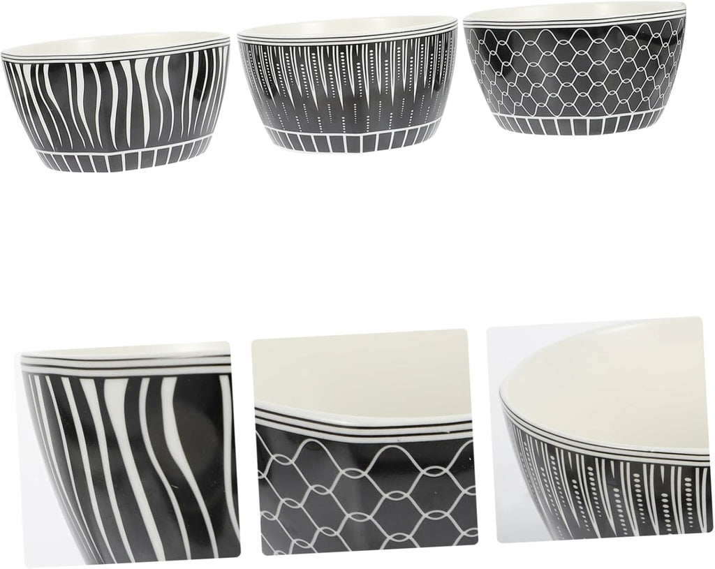DOITOOL 3Pcs Japanese Ceramic Rice Bowls Sword Dot and Patterns Home Soup and Cereal Bowls Kitchen Dinnerware for Restaurants and Family Use