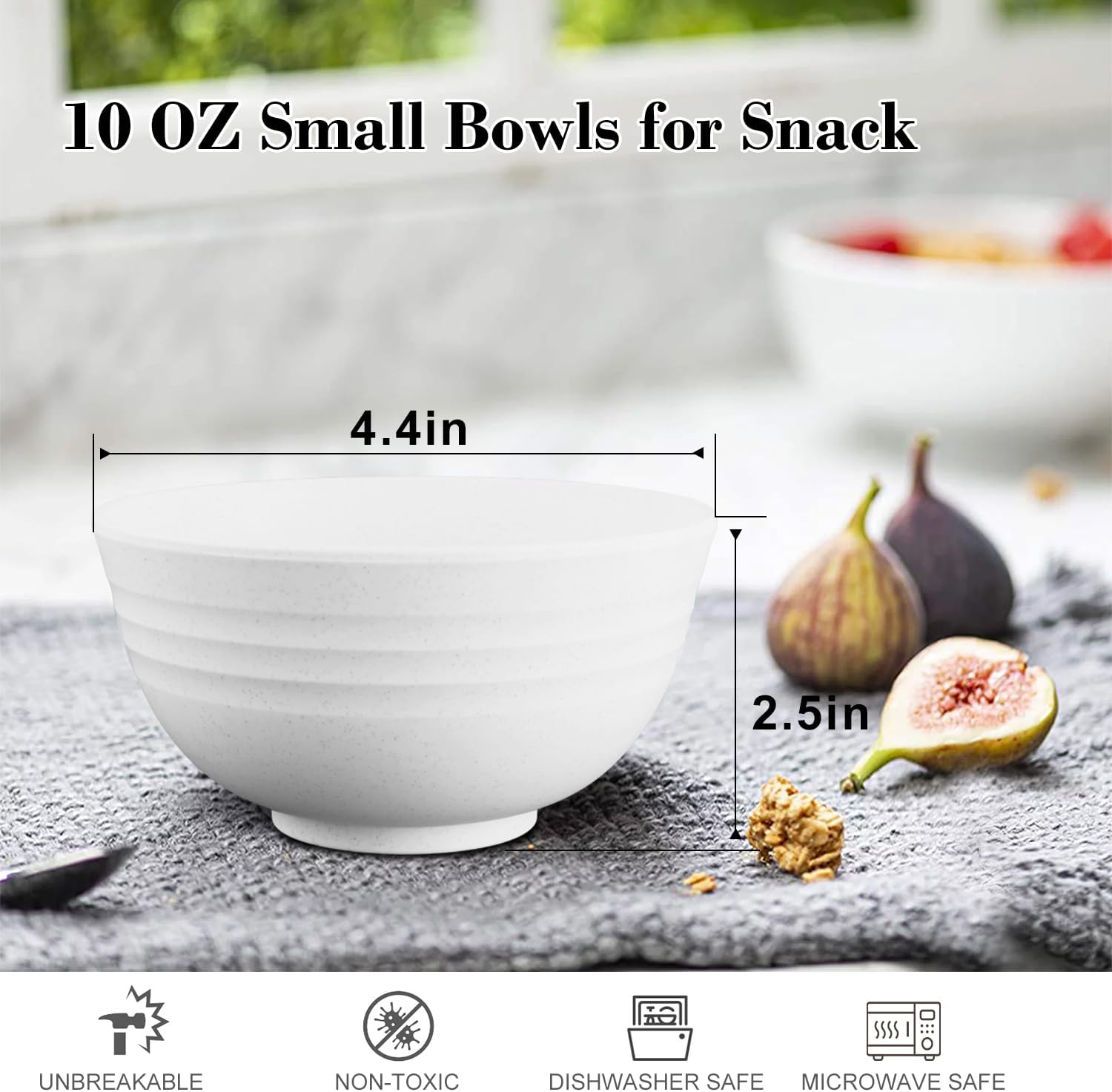 Wrova Wheat Straw Snack Bowls 10oz Set of 8 - Unbreakable Dessert Bowl for Kids - Small White Bowls for Ice Cream,Snack and Fruits - Microwave & Dishwasher Safe Mini Appetizer Bowl Sets - White