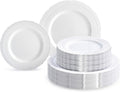 " OCCASIONS " 120 Plates Pack,(60 Guests) Extra Heavyweight Vintage Wedding Disposable/Reusable Plastic Plates 60 x 11'' Dinner + 60 x 8.25'' Salad/Dessert Plate (Chateau White)