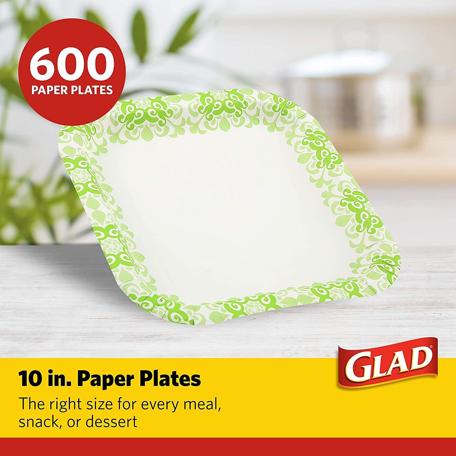 Glad Square Disposable Paper Plates for All Occasions | Soak Proof, Cut Proof, Microwaveable Heavy Duty Disposable Plates | 10" Diameter, 600 Count Bulk Paper Plates