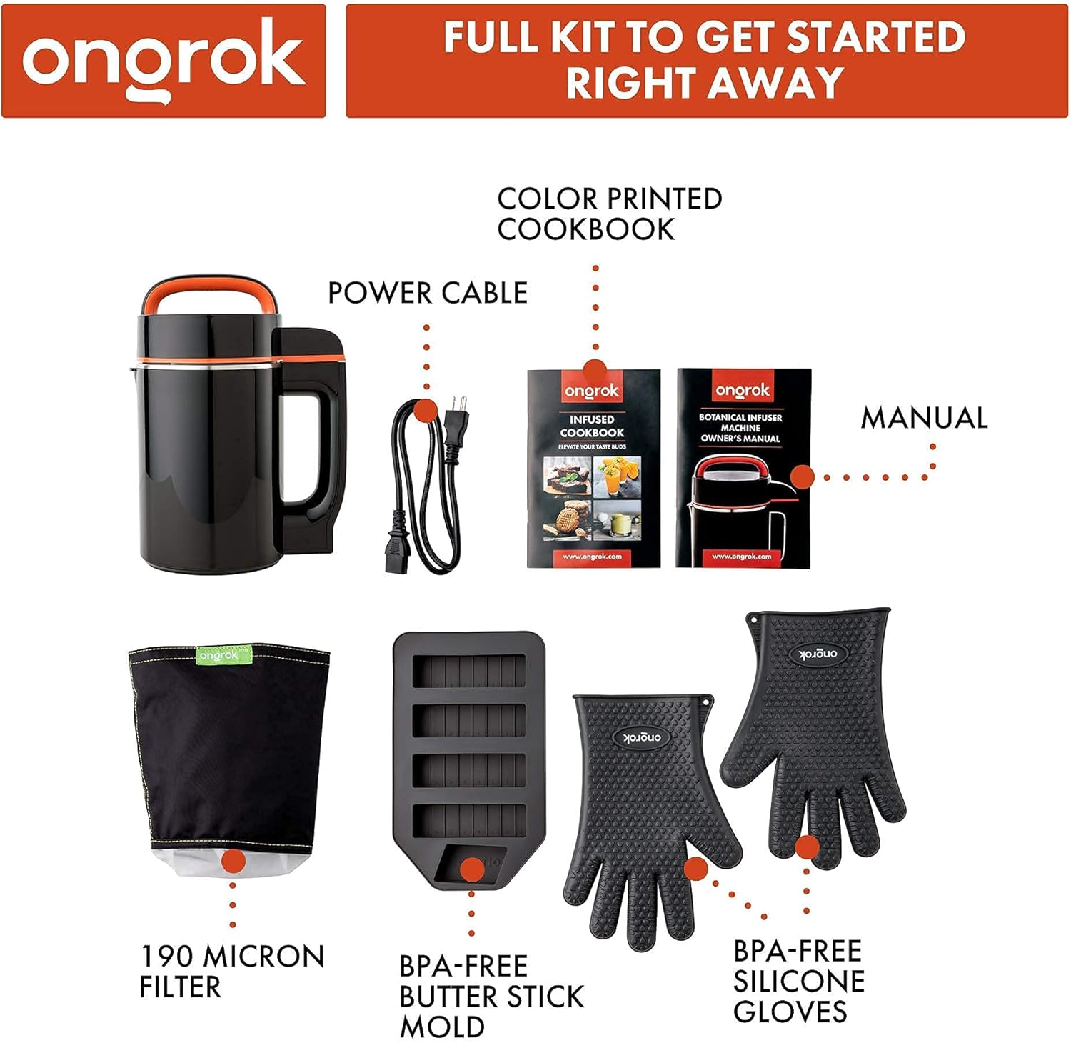 ONGROK Butter Maker & Oil Infuser Machine - Sleek Butter Machine with Simple Functionality, Electric Tincture Machine Kit for Edible Herbal Oil with all Accessories (Small)