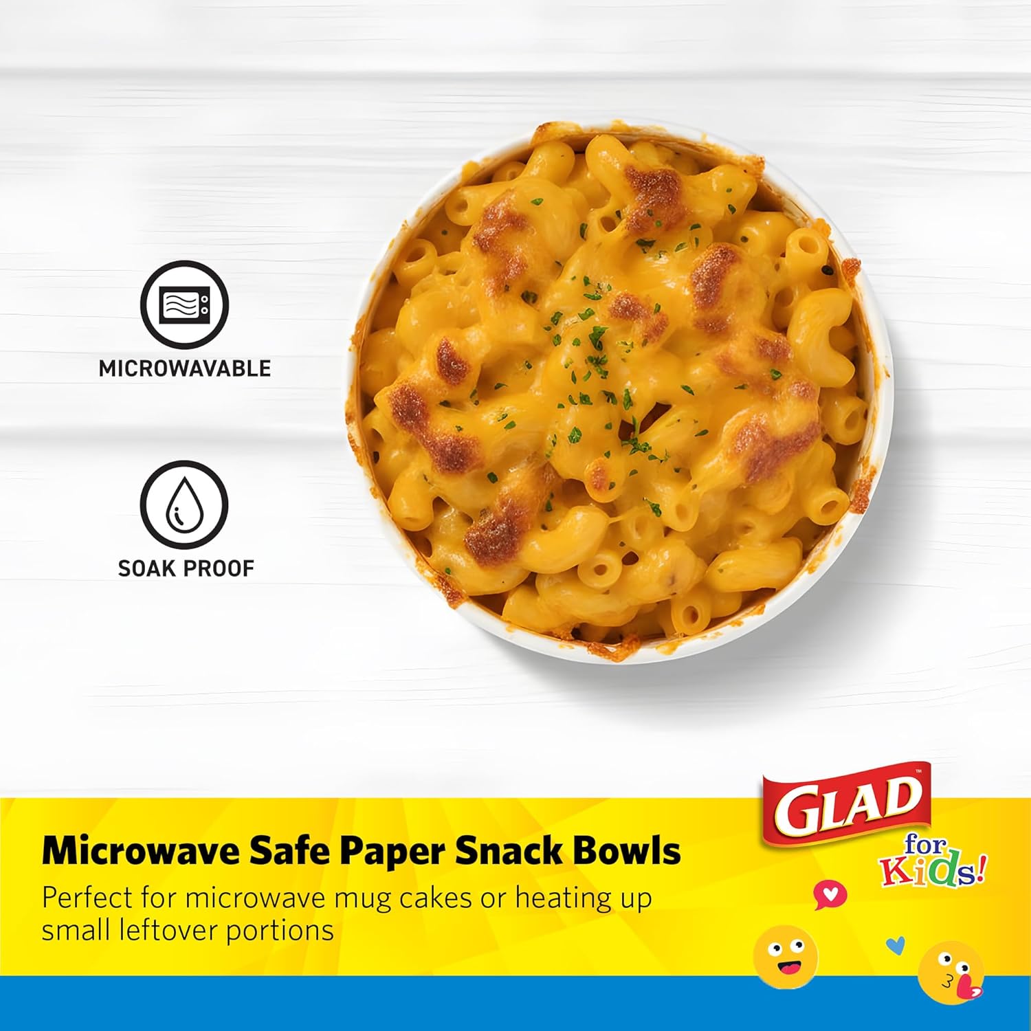 Glad for Kids Emoji Print Paper MINI Snack Bowls, Lids Not Included - Disposable Snack Cups with Emojis for Kids Heavy Duty, 6 Ounces, 20ct