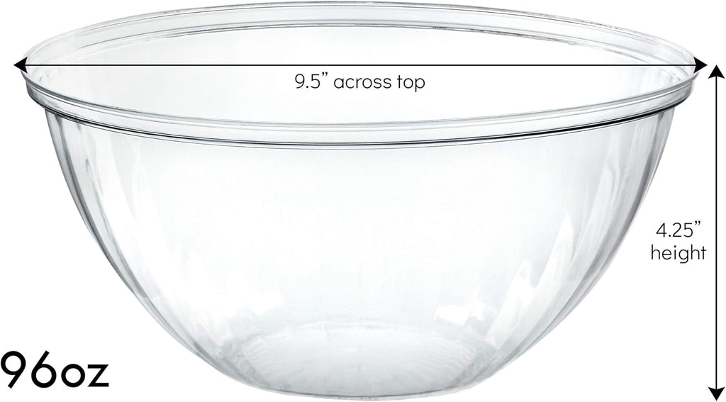 PLASTICPRO Disposable 96 Ounce Round Crystal Clear Plastic Serving Bowls, Party Snack or Salad Bowl, Chip Bowls, Snack Bowls, Candy Dish, Salad Container Pack of 4